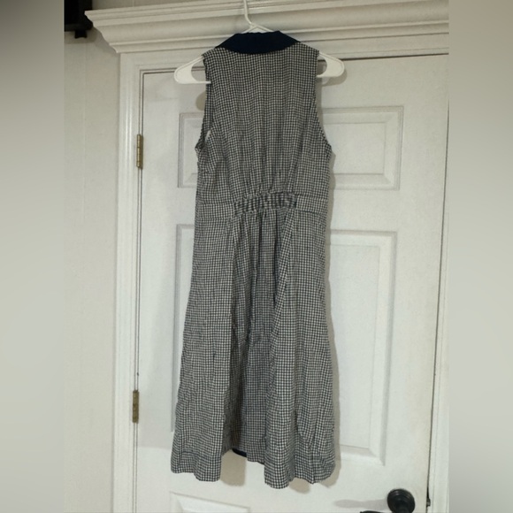 HTF Anthropologie Navy Blue Linen Cotton Gingham Camellia Collared Dress Size 10 - Picture 11 of 13